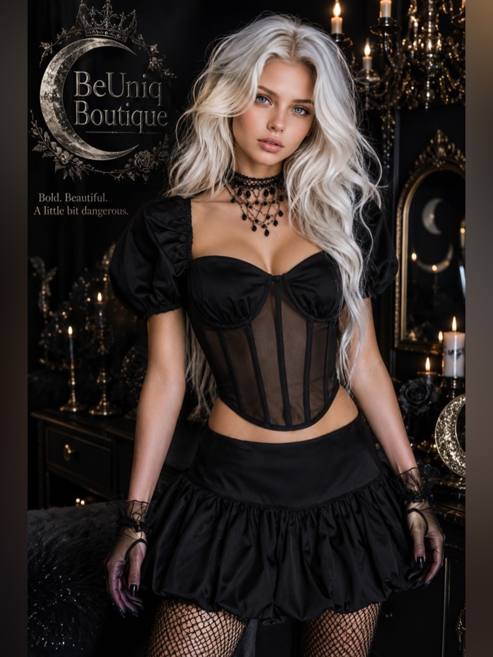 NWT Dolls Kill Widow Lovesick Melody Skirt Set (Corset Top & Bubble Hem Skirt)